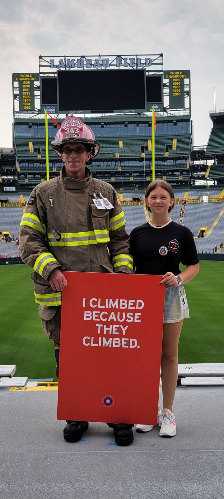 Joe and his Niece at Lambeau Field for 9/11 Memorial Stair Climb