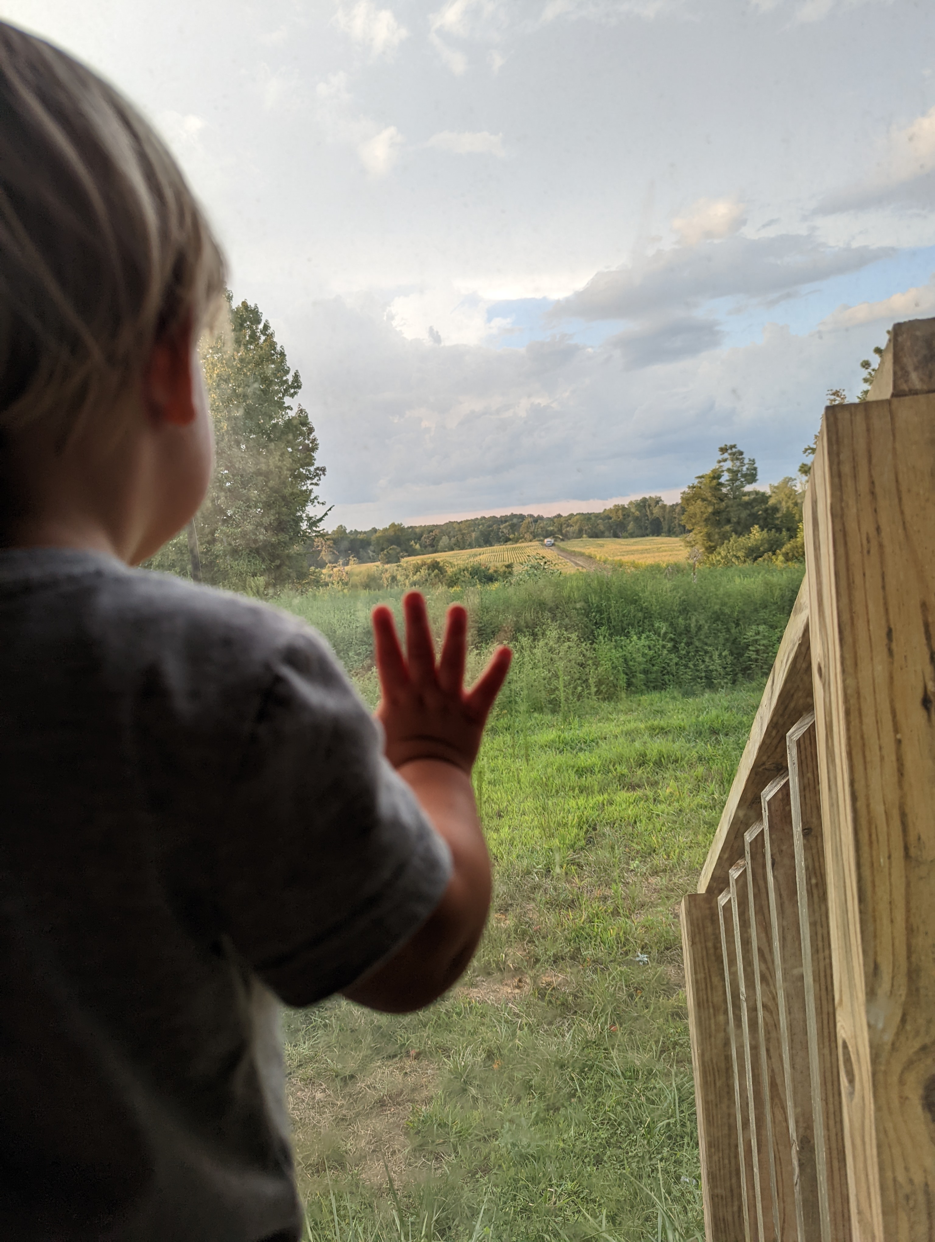 Noah loves the view, he can eve watch the tractor go by during planting or harvesting